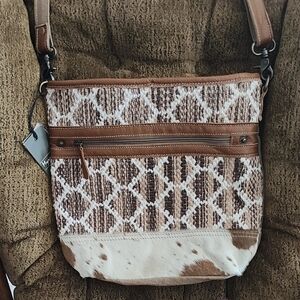 Myra Brown and White Patterned Women's Bag